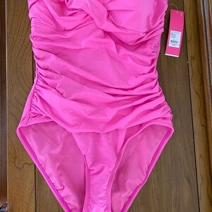 Womens Plumeria pink lily pulitzer flamenco one piece swimsuit sz 10